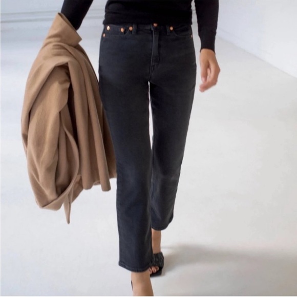 AYR 28x28 The Yes Yes Yes Jeans High-Rise 0511 Straight Leg Ankle Licorice Black - Picture 1 of 13